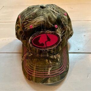 Mossy Oak Ladies Distressed Camouflage Hat with Pink Accents